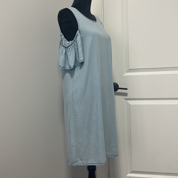 Noisy May Womens Chambray Open Shoulder Ruffle Tencel Dress Short Sleeve Blue M - Picture 4 of 8